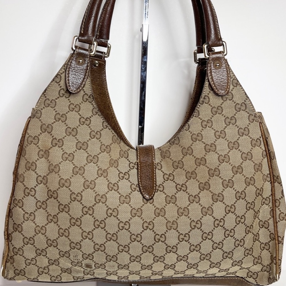 ✨Gucci✨ Vintage GG Monogram Canvas Piston Lock Large Jackie O Hobo Shoulder Bag